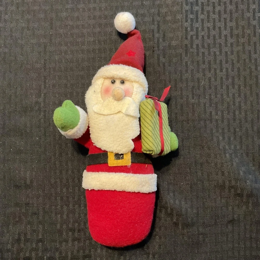 Santa Claus Plush Figure Tabletop Christmas Decor Shelf Sitter Holding Present